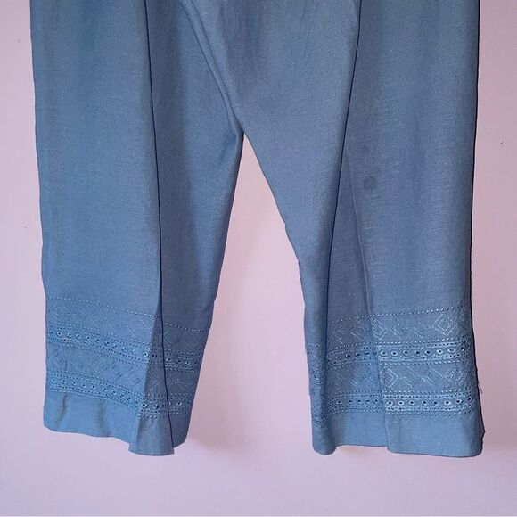 Larry Levine Size 14P Linen Blend Capri Crop Casual Pants Blue - Picture 6 of 8